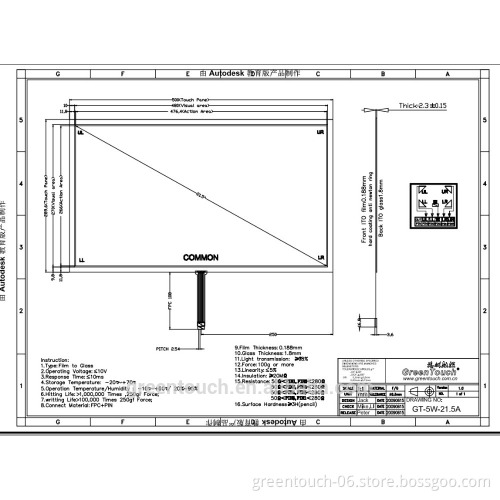 21.5'' 5 wire Resistive LCD touch screen panel controller RS232 serial port